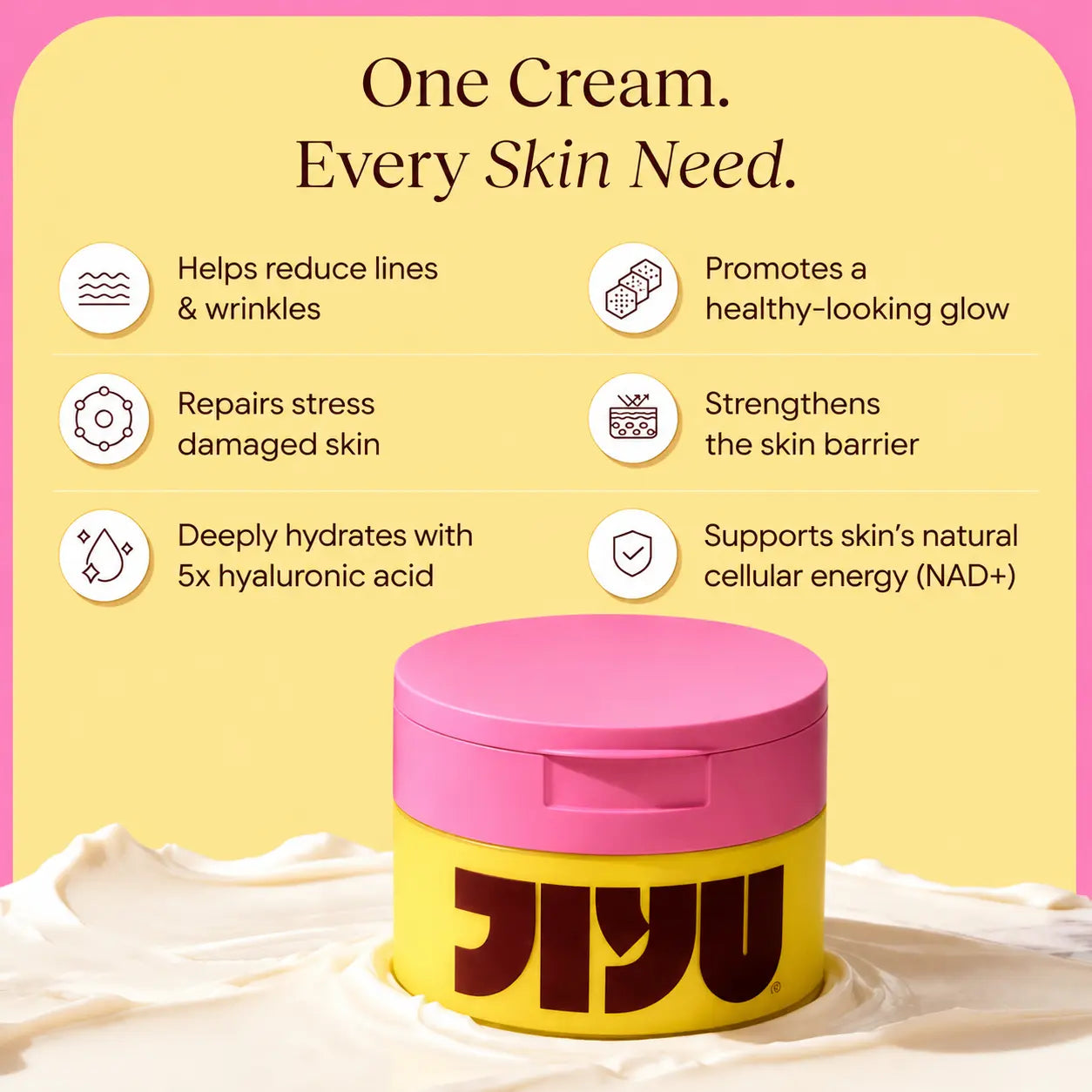 JiYu NAD+ Hydrating FaceMoisturizer - Korean Anti-Aging Cream for Radiant, Firm& Smooth Skin - DeeplyHydrating &Brightening DailyMoisturizer Cream for Face andBody, All Skin Types- 50 ml